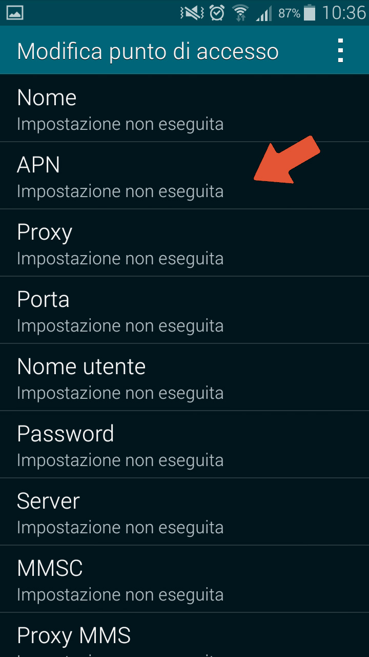 istruzioni per la configurazione APN