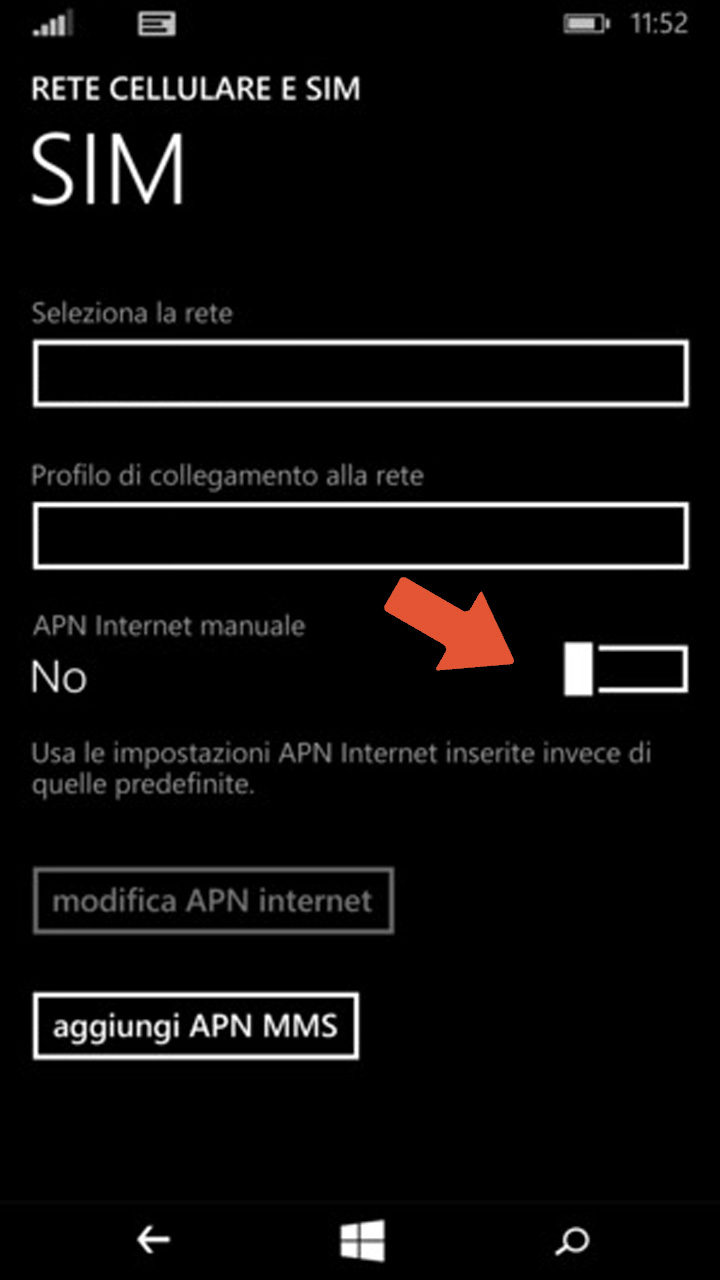 istruzioni per la configurazione APN