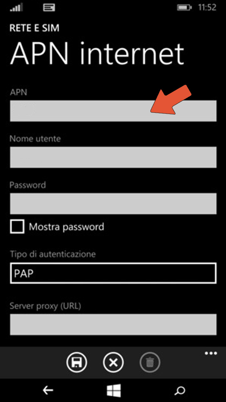 istruzioni per la configurazione APN